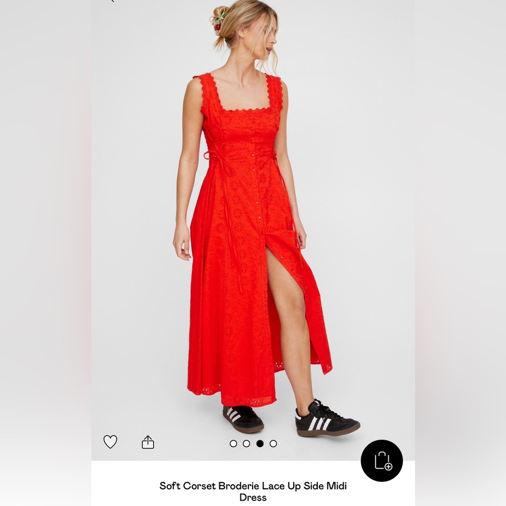 Nasty Gal Red Corset Midi Broderie Sundress
